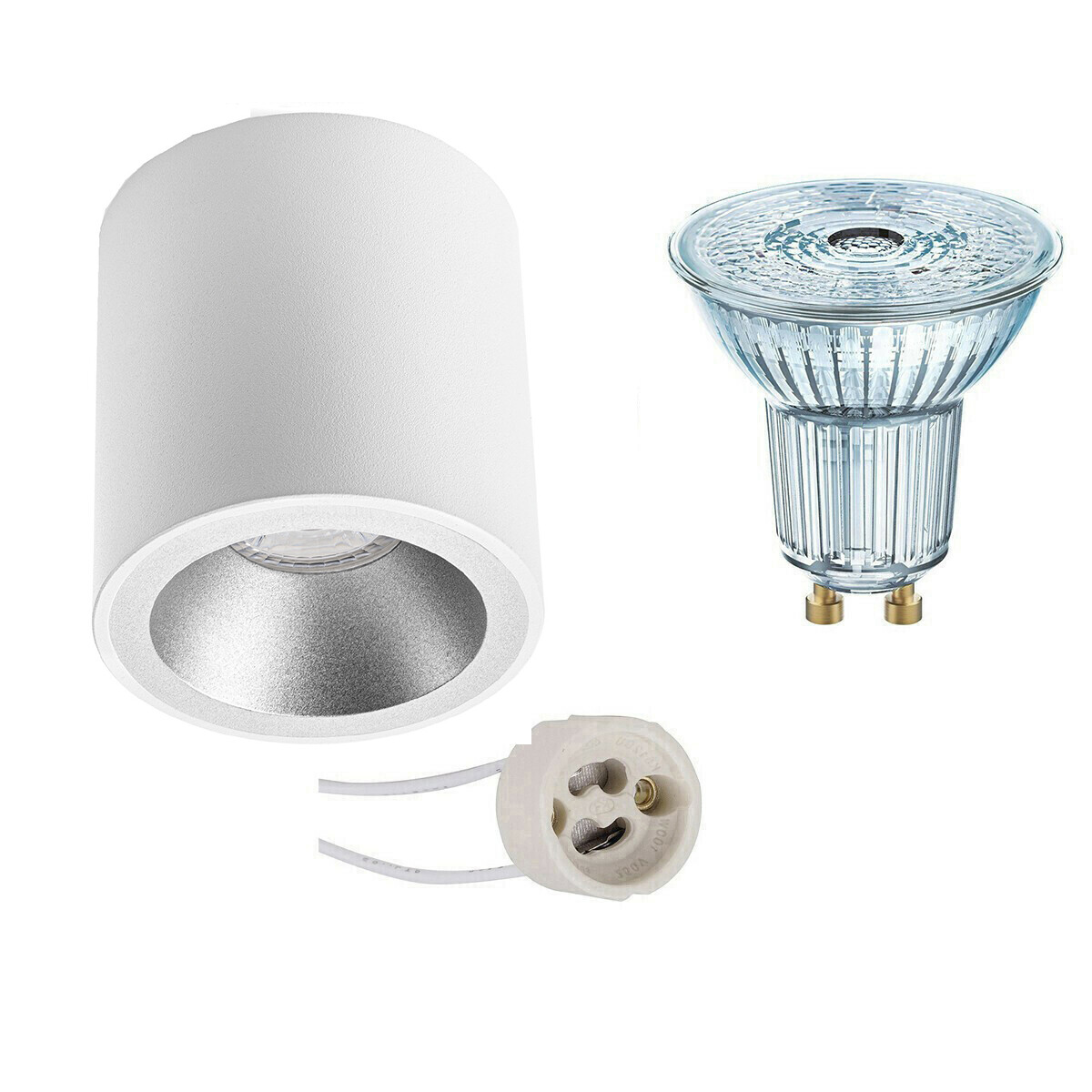 Opbouwspot Set - LEDVANCE Parathom PAR16 940 36D - Pragmi Cliron Pro - GU10 Fitting - Dimbaar - Opbouw Rond - Mat Wit/Zilver - 4.5W - Natuurlijk Wit 4000K - Verdiept - Ø90mm