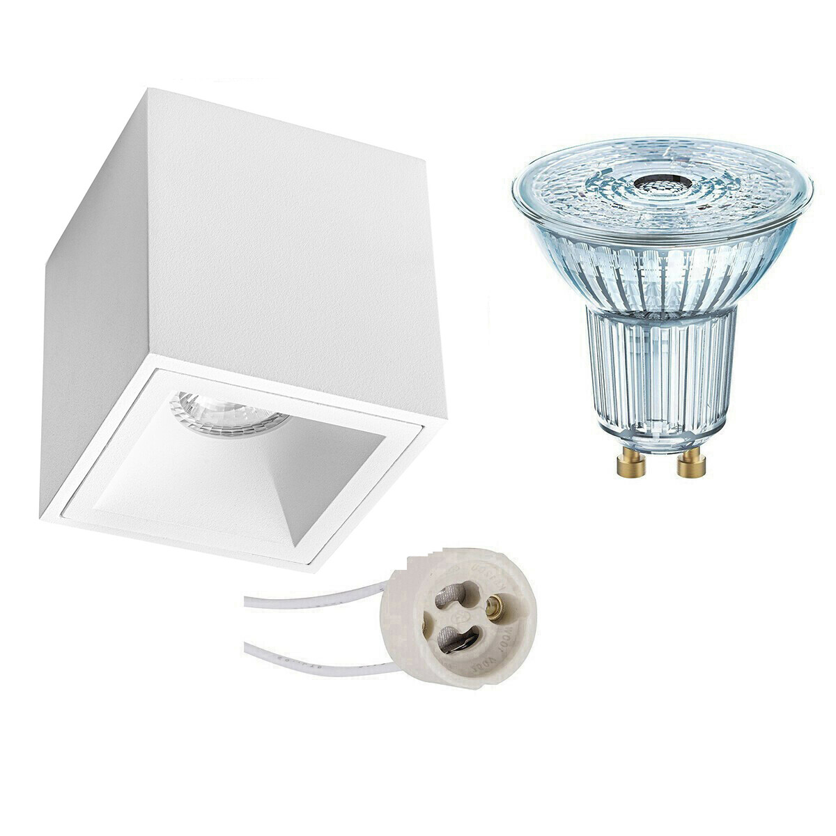 Opbouwspot Set - LEDVANCE Parathom PAR16 940 36D - Pragmi Cliron Pro - GU10 Fitting - Dimbaar - Opbouw Vierkant - Mat Wit - 3.4W - Natuurlijk Wit 4000K - Verdiept - 90mm