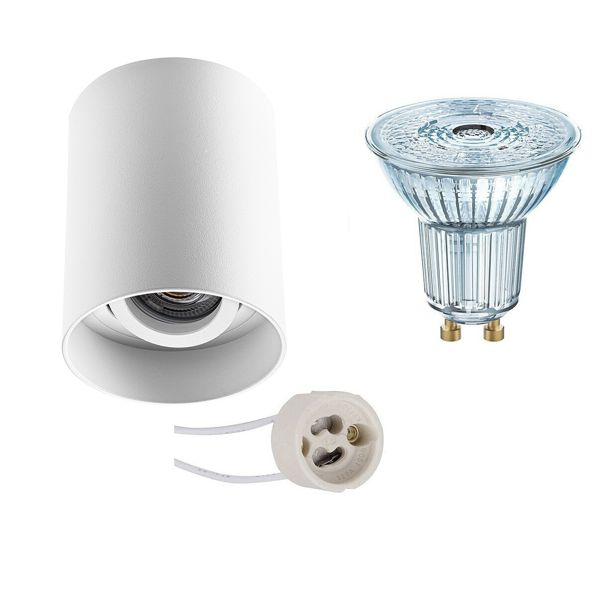 Opbouwspot Set - LEDVANCE Parathom PAR16 930 36D - Pragmi Luxina Pro - GU10 Fitting - Dimbaar - Opbouw Rond - Mat Wit - 3.4W - Warm Wit 3000K - Verdiept - Kantelbaar - Ø90mm