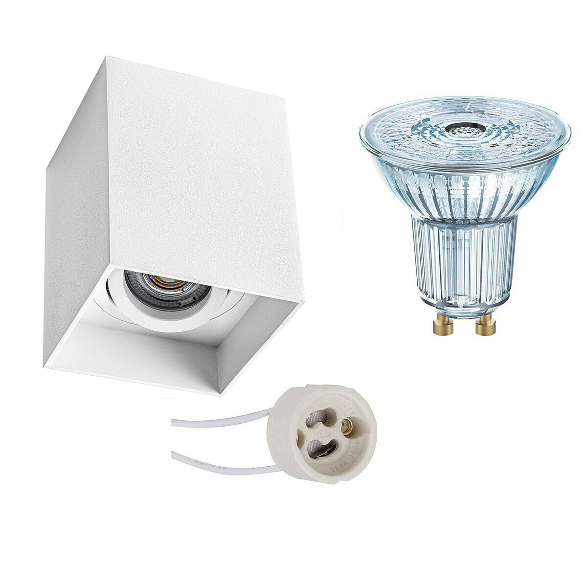 Opbouwspot Set - LEDVANCE Parathom PAR16 927 36D - Pragmi Luxina Pro - GU10 Fitting - Dimbaar - Opbouw Vierkant - Mat Wit - 4.5W - Warm Wit 2700K - Verdiept - Kantelbaar - 90mm