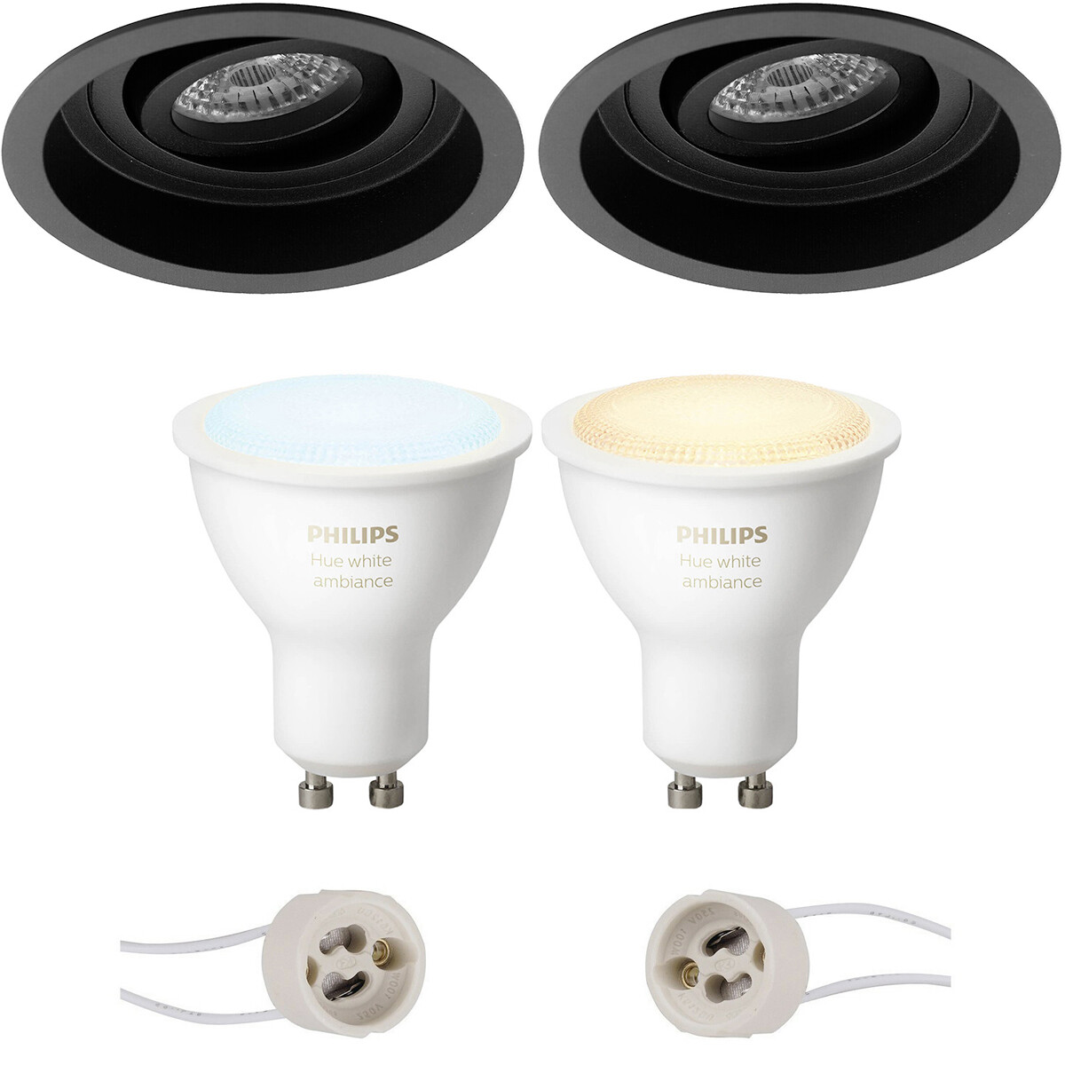 Pragmi Domy Pro - Inbouw Rond - Mat Zwart - Verdiept - Kantelbaar - Ø105mm - Philips Hue - LED Spot Set GU10 - White Ambiance - Bluetooth