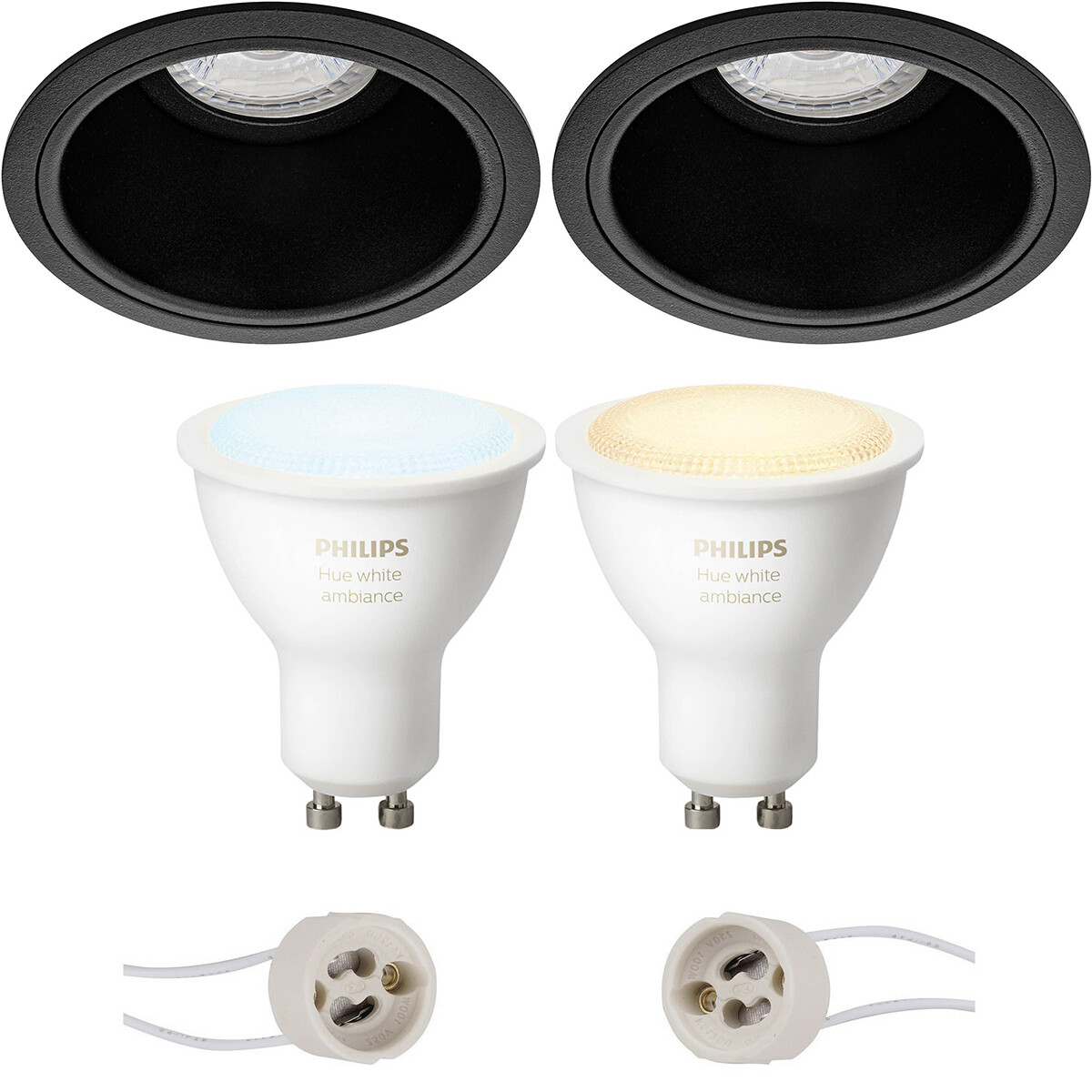 Pragmi Minko Pro - Inbouw Rond - Mat Zwart - Verdiept - Ø90mm - Philips Hue - LED Spot Set GU10 - White Ambiance - Bluetooth