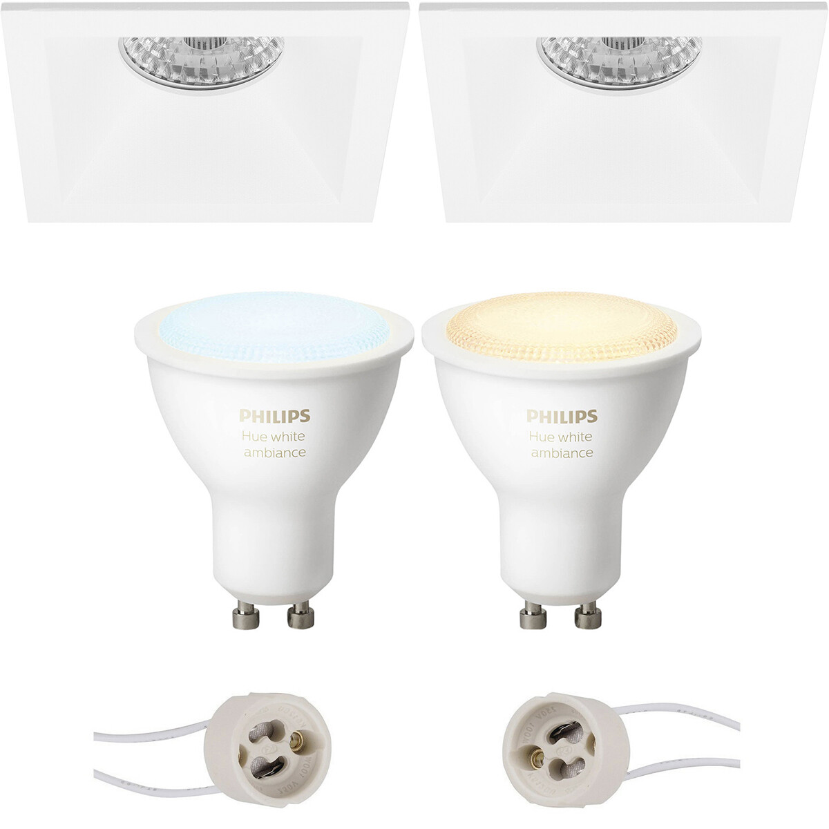 Pragmi Pollon Pro - Inbouw Vierkant - Mat Wit - Verdiept - 82mm - Philips Hue - LED Spot Set GU10 - White Ambiance - Bluetooth