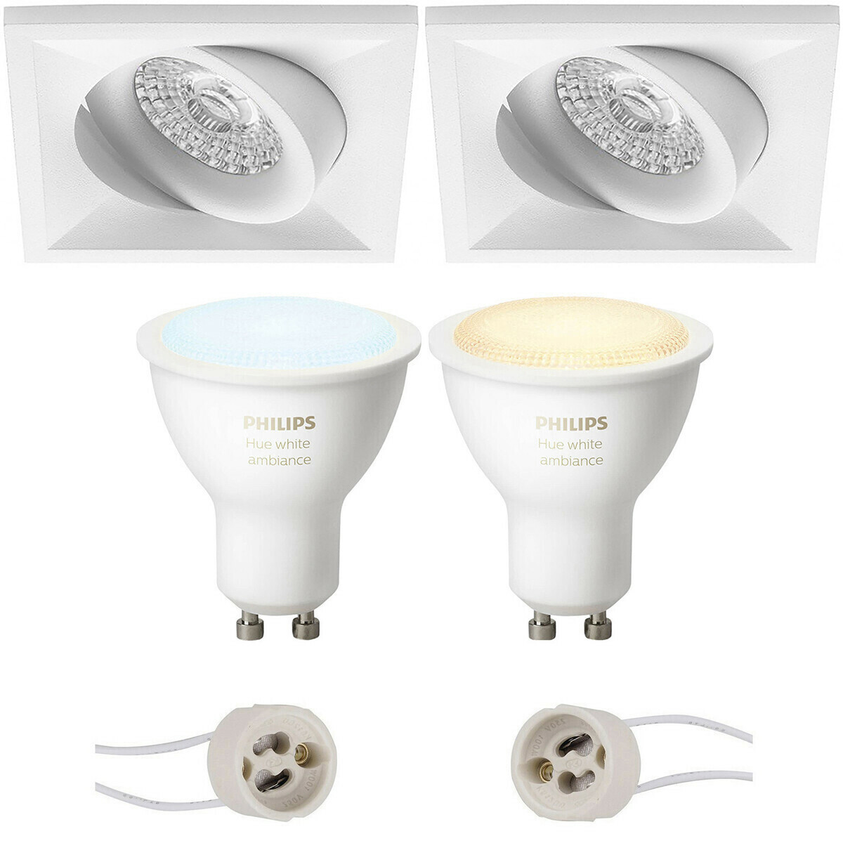 Pragmi Qiundo Pro - Inbouw Vierkant - Mat Wit - Kantelbaar - 80mm - Philips Hue - LED Spot Set GU10 - White Ambiance - Bluetooth