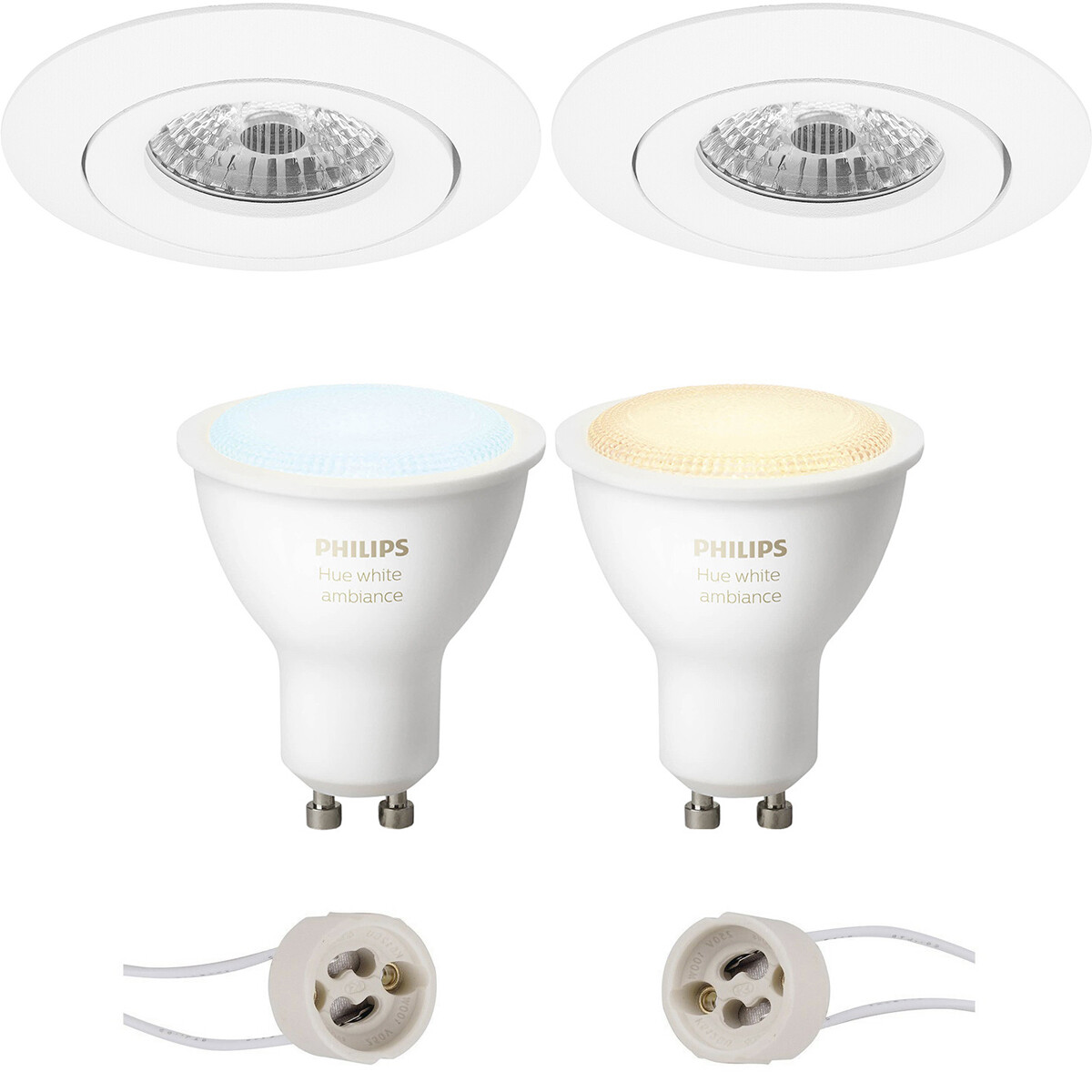 Pragmi Uranio Pro - Inbouw Rond - Mat Wit - Kantelbaar - Ø82mm - Philips Hue - LED Spot Set GU10 - White Ambiance - Bluetooth