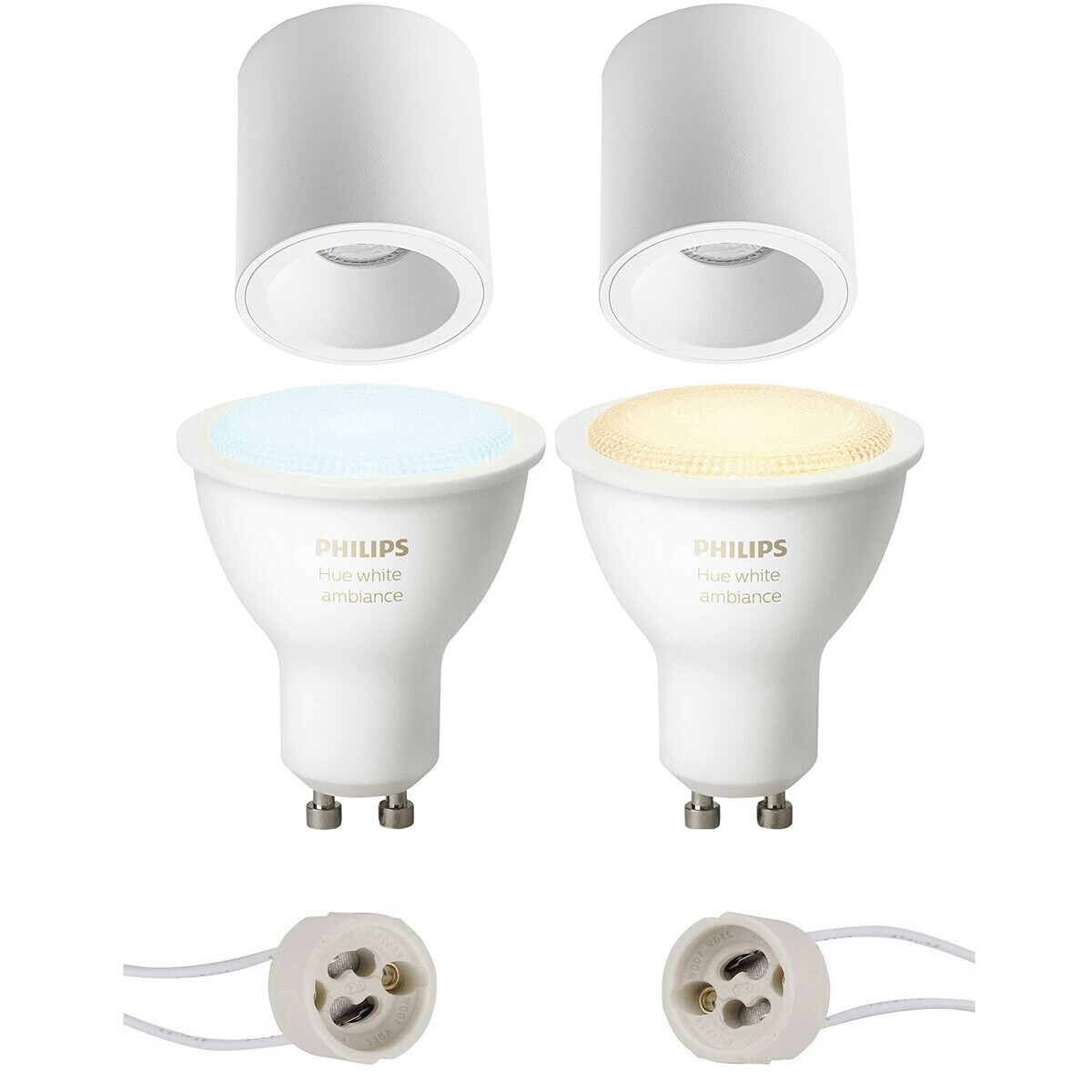 Pragmi Cliron Pro - Opbouw Rond - Mat Wit - Verdiept - Ø90mm - Philips Hue - Opbouwspot Set GU10 - White Ambiance - Bluetooth