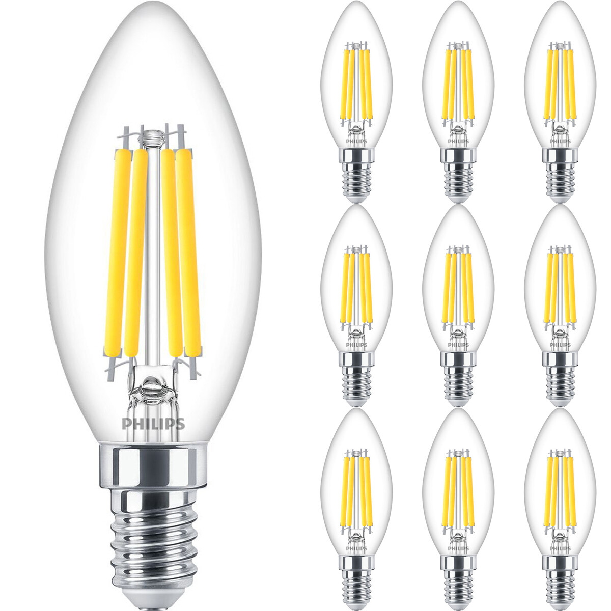 PHILIPS LED Lamp E14 10 Pack MASTER Value LEDcandle E14 Filament Helder 3.4W 470lm 927 Zeer Warm Wit
