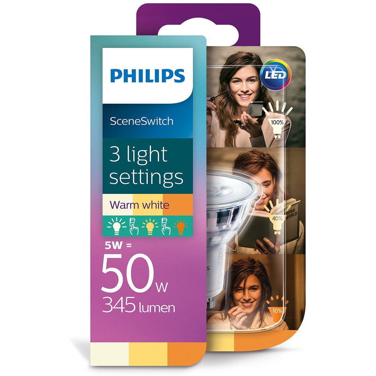 PHILIPS - LED Spot 10 Pack - SceneSwitch 827 36D - GU10 Fitting - Dimbaar - 1.5W-5W - Warm Wit 2200K-2700K | Vervangt 5W-50W