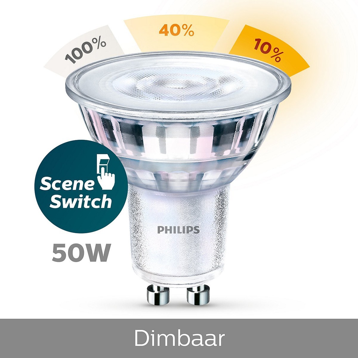 PHILIPS - LED Spot 10 Pack - SceneSwitch 827 36D - GU10 Fitting - Dimbaar - 1.5W-5W - Warm Wit 2200K-2700K | Vervangt 5W-50W