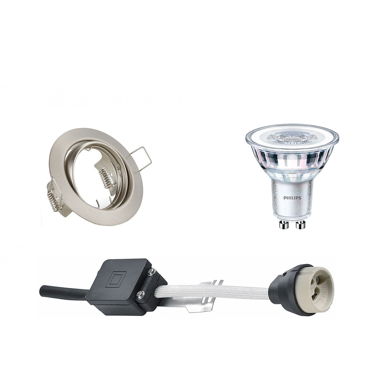 LED Spot Set - GU10 Fitting - Inbouw Rond - Mat Nikkel - Kantelbaar Ø83mm - Philips - CorePro 827 36D - 5W - Warm Wit 2700K - Dimbaar