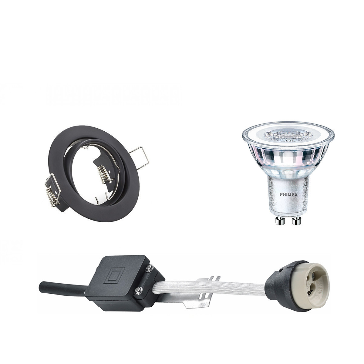 LED Spot Set - GU10 Fitting - Inbouw Rond - Mat Zwart - Kantelbaar Ø83mm - Philips - CorePro 827 36D - 5W - Warm Wit 2700K - Dimbaar