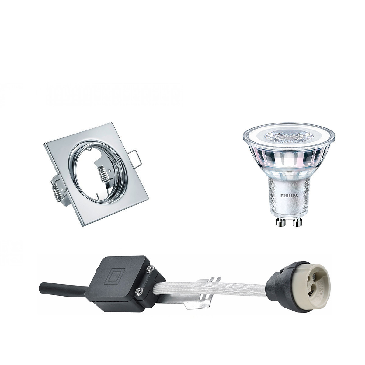 LED Spot Set - GU10 Fitting - Inbouw Vierkant - Glans Chroom - Kantelbaar 80mm - Philips - CorePro 830 36D - 5W - Warm Wit 3000K - Dimbaar