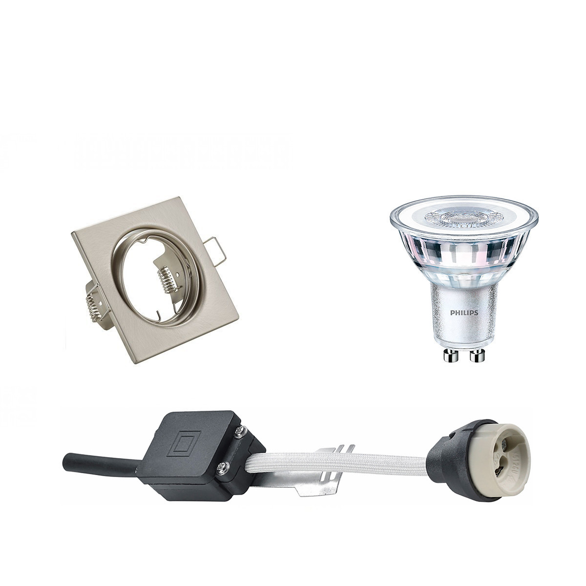 LED Spot Set - GU10 Fitting - Inbouw Vierkant - Mat Nikkel - Kantelbaar 80mm - Philips - CorePro 830 36D - 5W - Warm Wit 3000K - Dimbaar