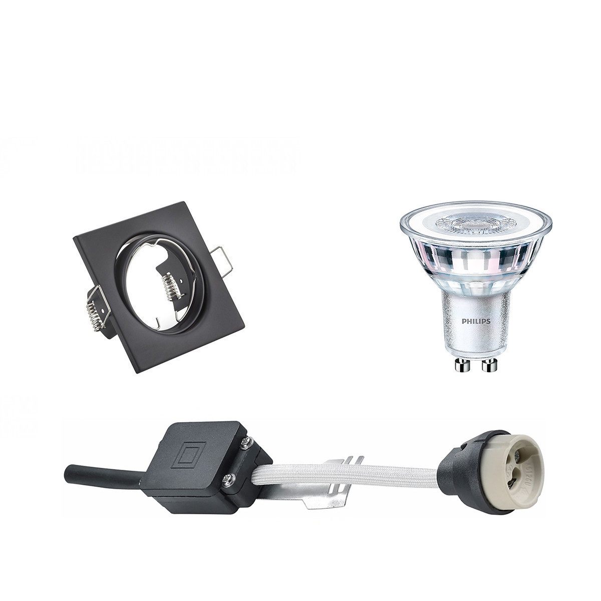 LED Spot Set - GU10 Fitting - Inbouw Vierkant - Mat Zwart - Kantelbaar 80mm - Philips - CorePro 827 36D - 4W - Warm Wit 2700K - Dimbaar