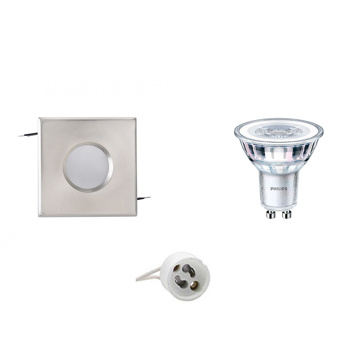 LED Spot Set - Aigi - GU10 Fitting - Waterdicht IP65 - Inbouw Vierkant - Mat Chroom - 82mm - Philips - CorePro 830 36D - 5W - Warm Wit 3000K - Dimbaar