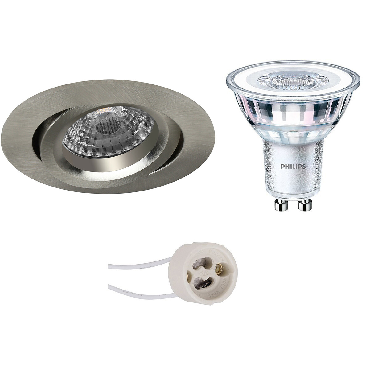 LED Spot Set - Pragmi Aerony Pro - GU10 Fitting - Inbouw Rond - Mat Nikkel - Kantelbaar - Ø82mm - Philips - CorePro 827 36D - 3W - Warm Wit 2700K - Dimbaar