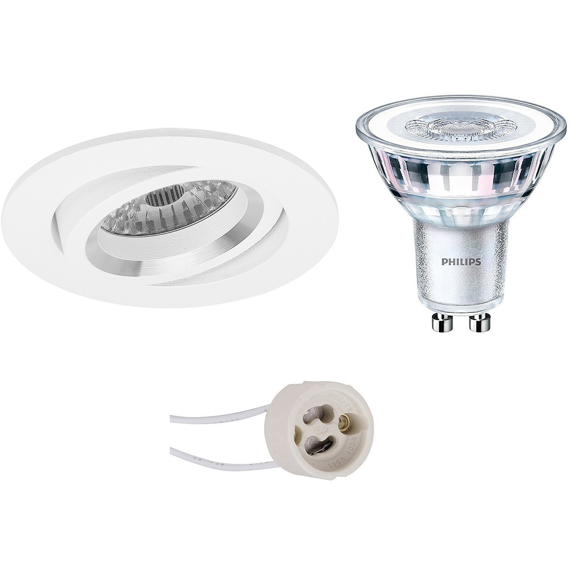 LED Spot Set - Pragmi Aerony Pro - GU10 Fitting - Inbouw Rond - Mat Wit - Kantelbaar - Ø82mm - Philips - CorePro 830 36D - 4W - Warm Wit 3000K - Dimbaar