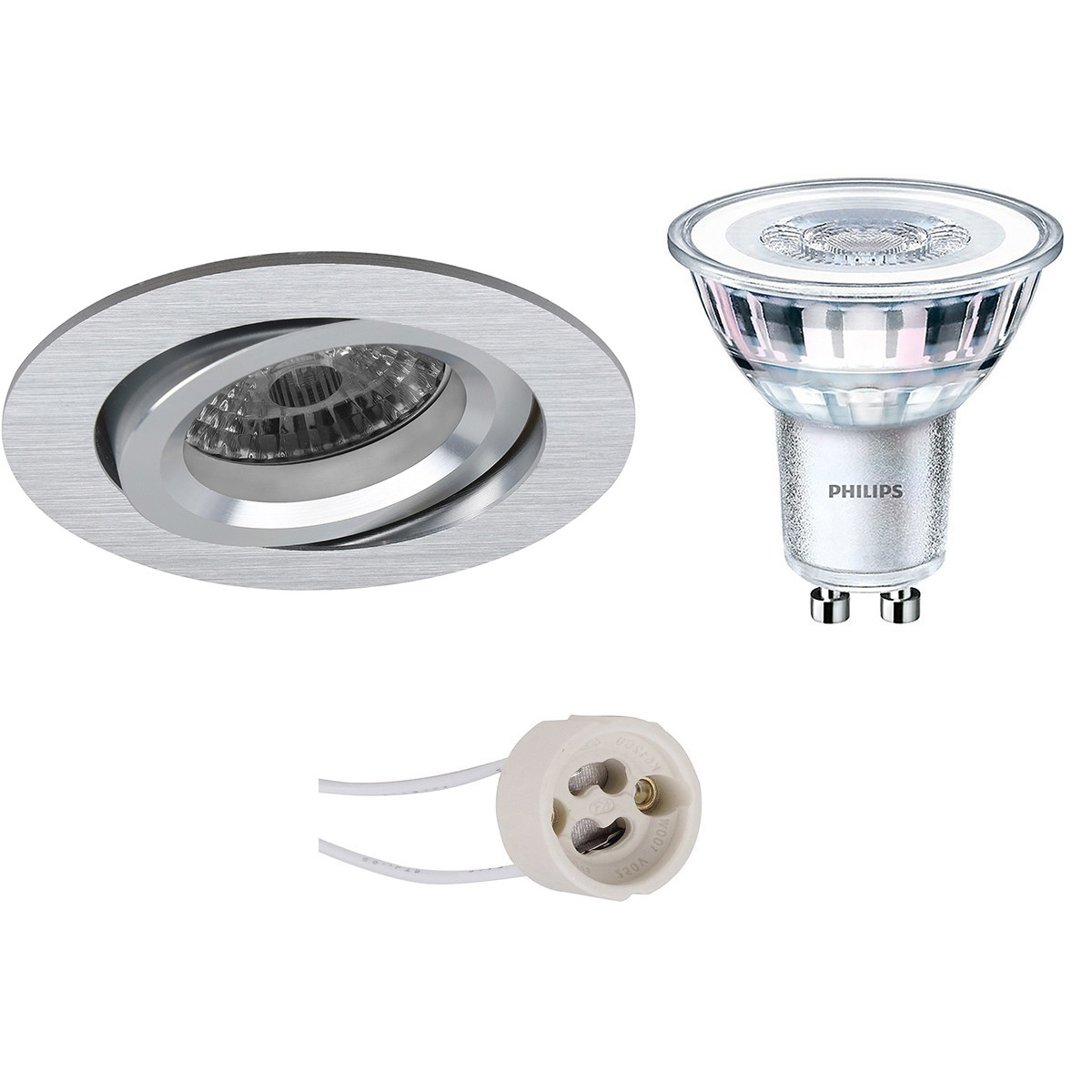 LED Spot Set - Pragmi Aerony Pro - GU10 Fitting - Inbouw Rond - Mat Zilver - Kantelbaar - Ø82mm - Philips - CorePro 830 36D - 3.5W - Warm Wit 3000K