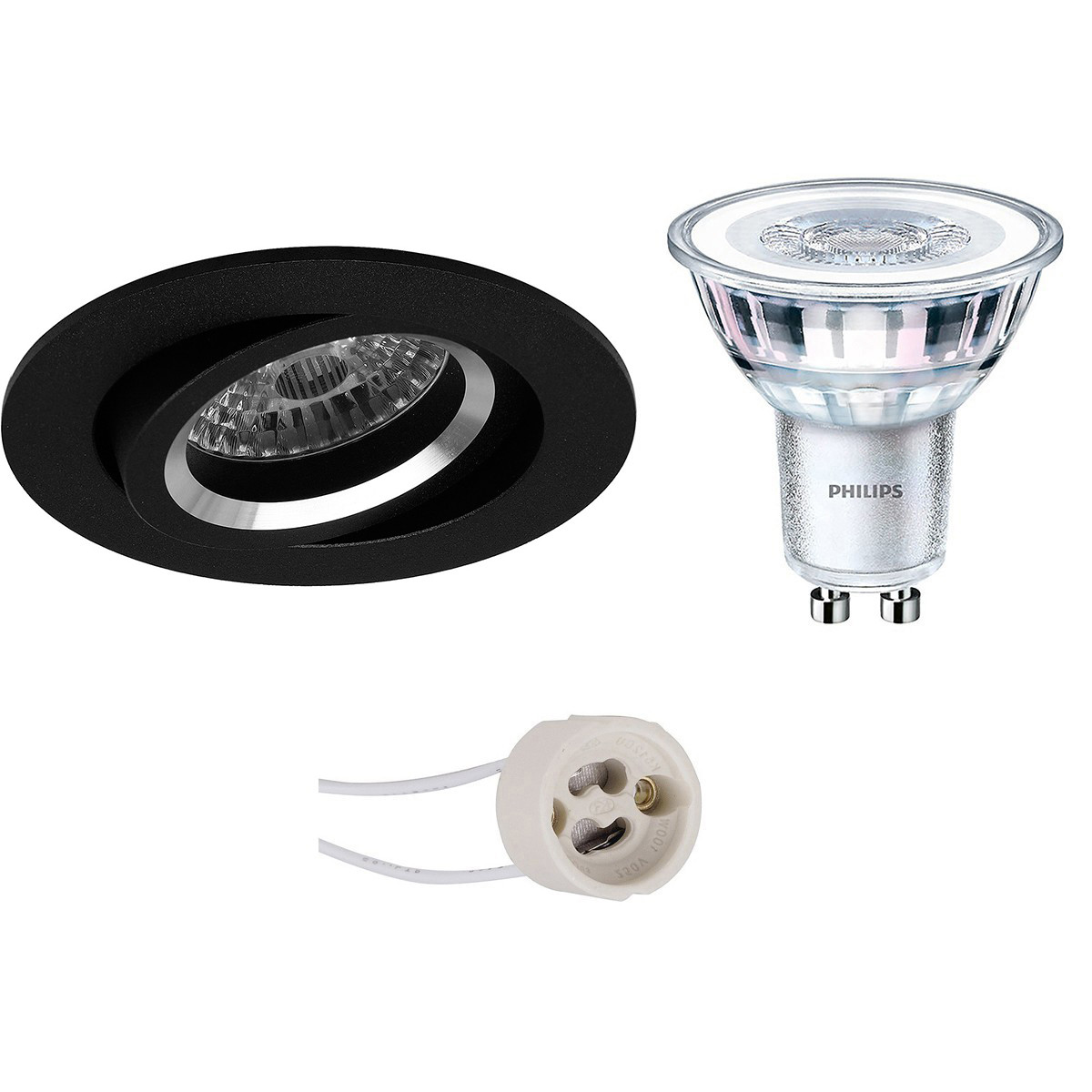 LED Spot Set - Pragmi Aerony Pro - GU10 Fitting - Inbouw Rond - Mat Zwart - Kantelbaar - Ø82mm - Philips - CorePro 827 36D - 4W - Warm Wit 2700K - Dimbaar