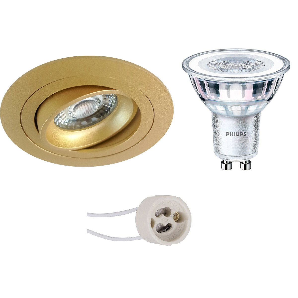 LED Spot Set - Pragmi Alpin Pro - GU10 Fitting - Inbouw Rond - Mat Goud - Kantelbaar - Ø92mm - Philips - CorePro 827 36D - 3.5W - Warm Wit 2700K