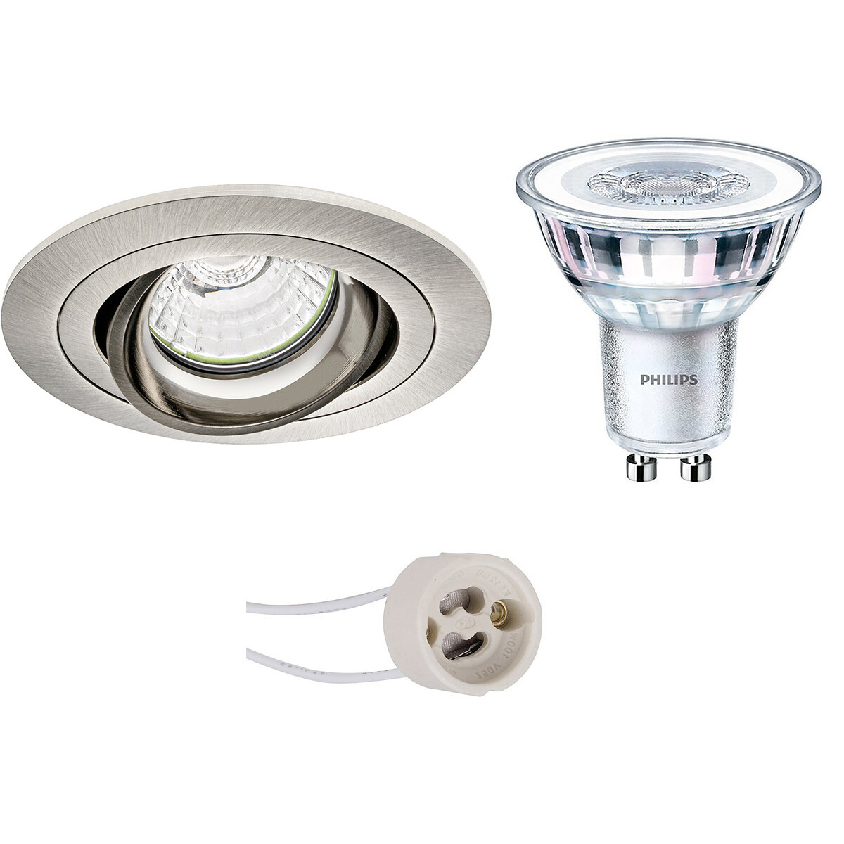 LED Spot Set - Pragmi Alpin Pro - GU10 Fitting - Inbouw Rond - Mat Nikkel - Kantelbaar - Ø92mm - Philips - CorePro 827 36D - 5W - Warm Wit 2700K - Dimbaar