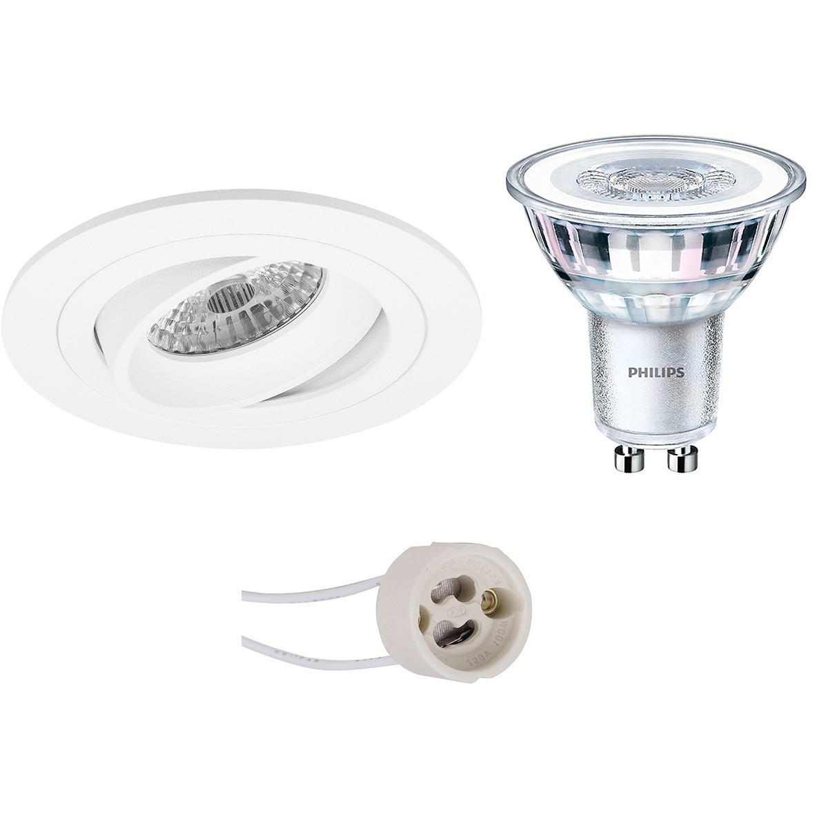 LED Spot Set - Pragmi Alpin Pro - GU10 Fitting - Inbouw Rond - Mat Wit - Kantelbaar Ø92mm - Philips - CorePro 827 36D - 3.5W - Warm Wit 2700K