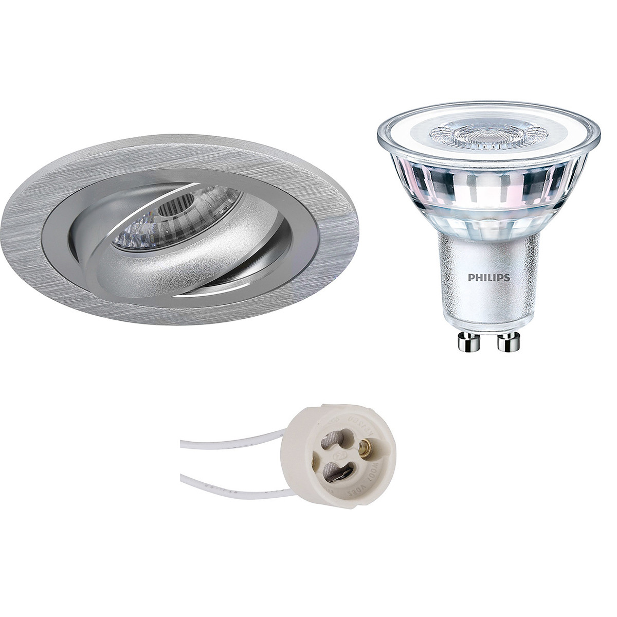 LED Spot Set - Pragmi Alpin Pro - GU10 Fitting - Inbouw Rond - Mat Zilver - Kantelbaar Ø92mm - Philips - CorePro 827 36D - 3.5W - Warm Wit 2700K