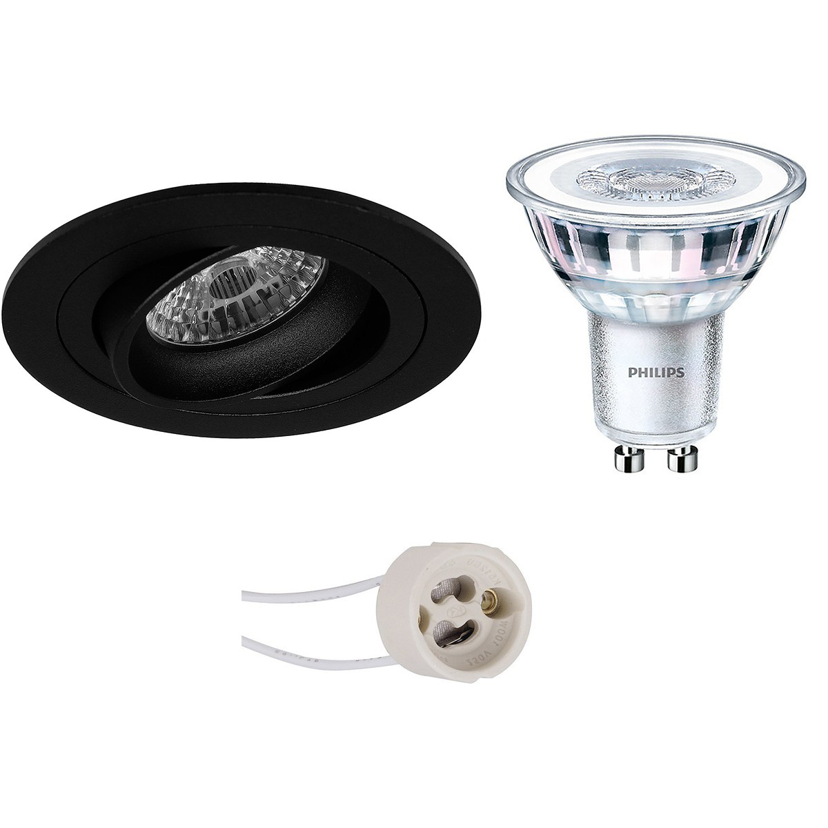 LED Spot Set - Pragmi Alpin Pro - GU10 Fitting - Inbouw Rond - Mat Zwart - Kantelbaar Ø92mm - Philips - CorePro 830 36D - 3.5W - Warm Wit 3000K