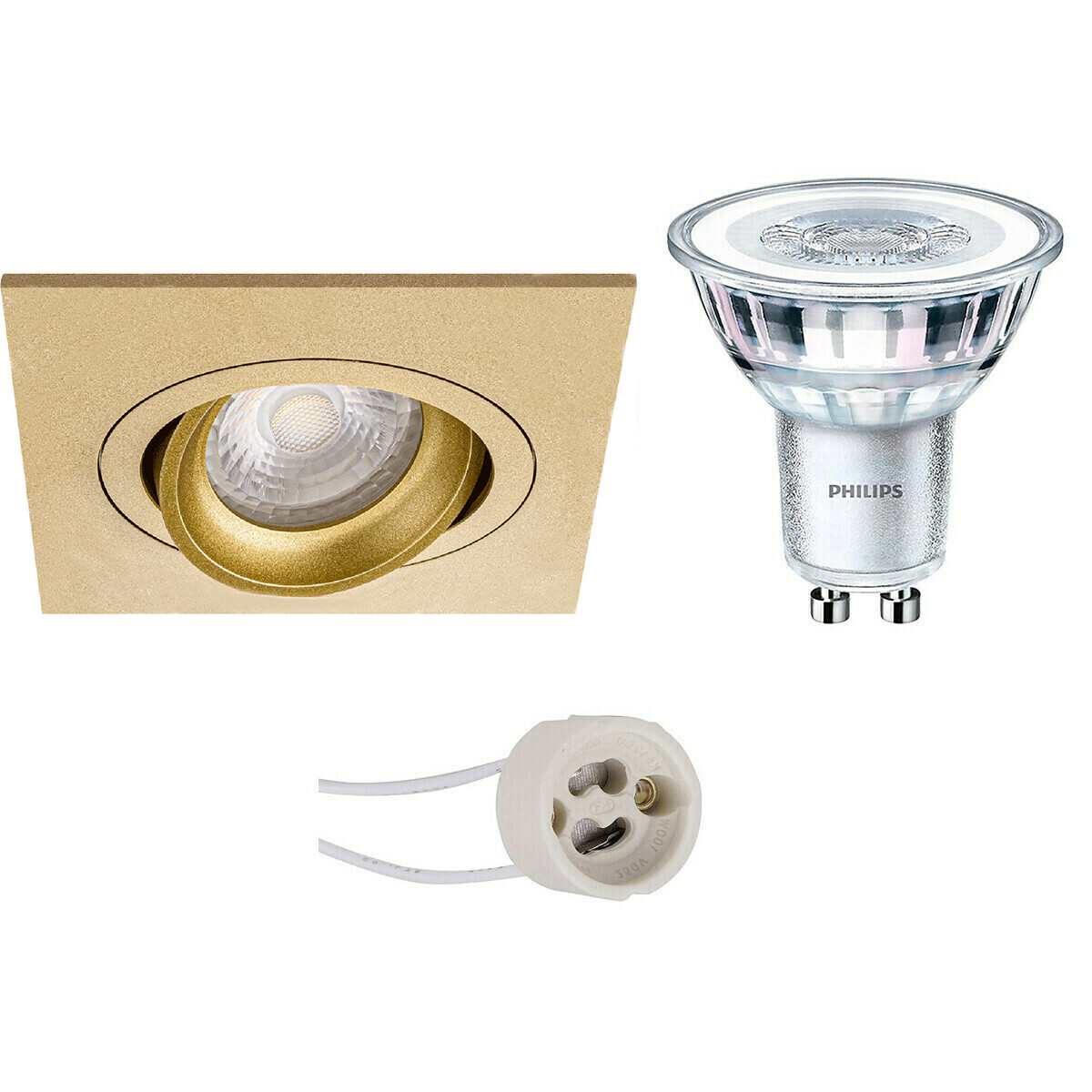 LED Spot Set - Pragmi Borny Pro - GU10 Fitting - Inbouw Vierkant - Mat Goud - Kantelbaar - 92mm - Philips - CorePro 827 36D - 3.5W - Warm Wit 2700K