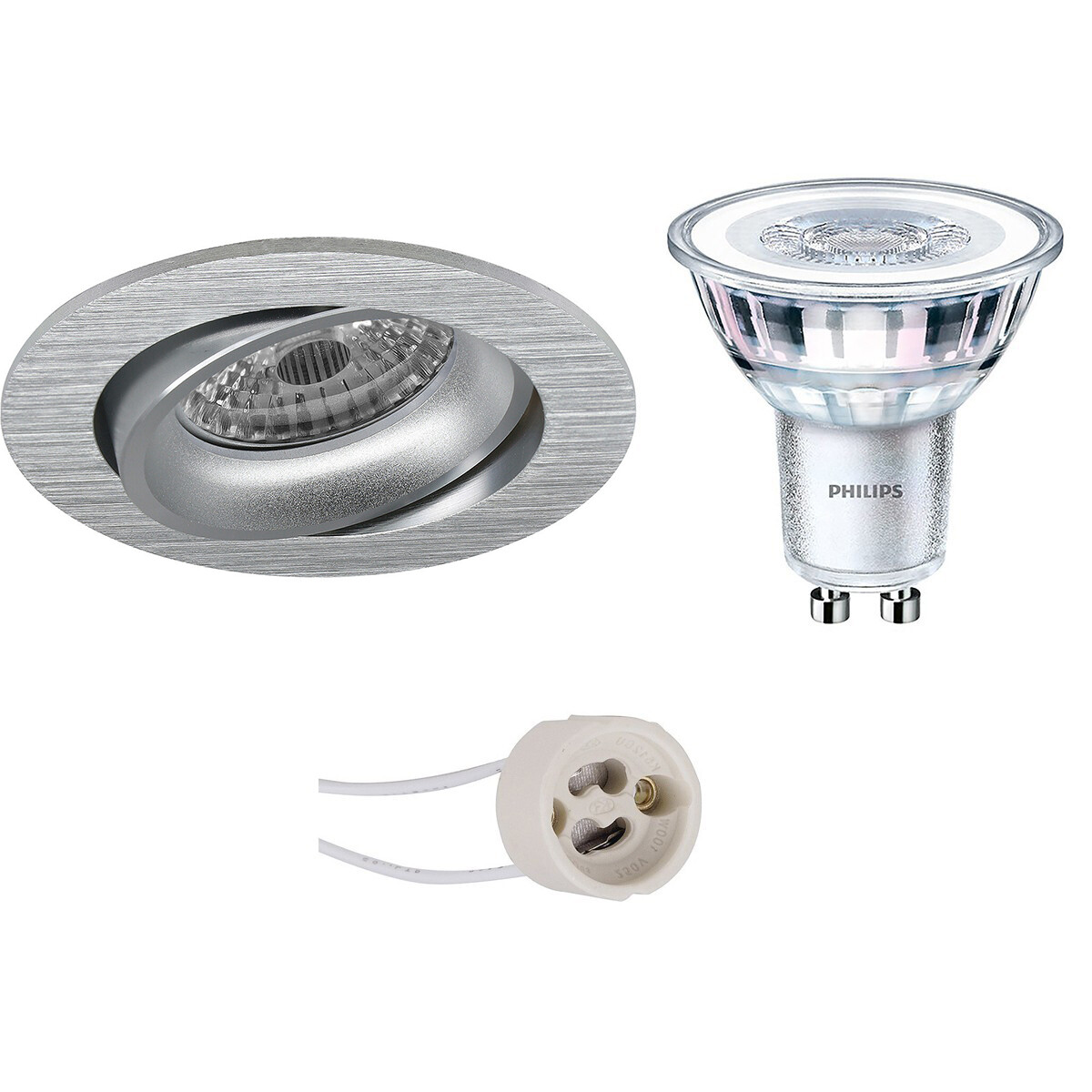 LED Spot Set - Pragmi Delton Pro - GU10 Fitting - Inbouw Rond - Mat Zilver - Kantelbaar - Ø82mm - Philips - CorePro 827 36D - 3.5W - Warm Wit 2700K