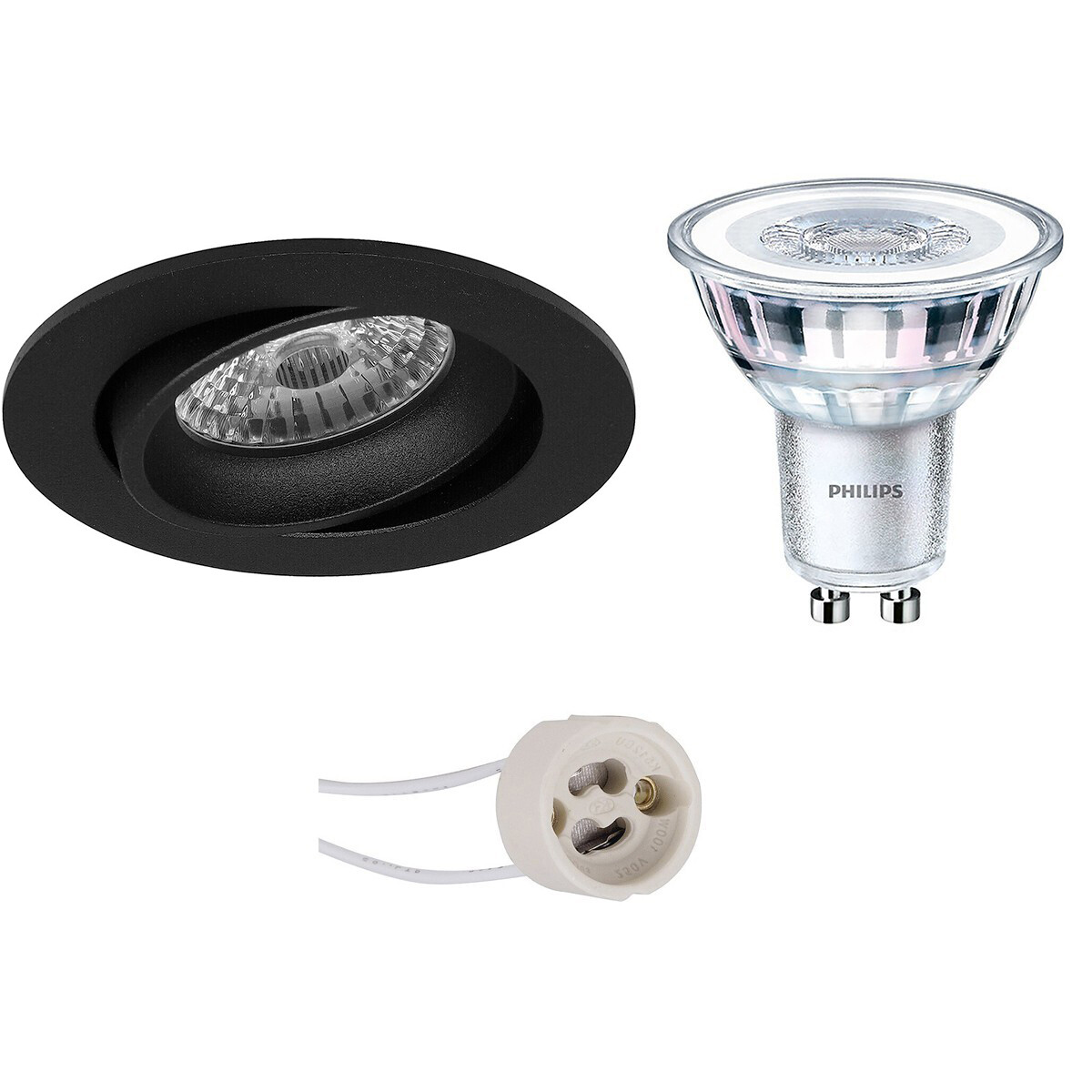 LED Spot Set - Pragmi Delton Pro - GU10 Fitting - Inbouw Rond - Mat Zwart - Kantelbaar - Ø82mm - Philips - CorePro 827 36D - 4.6W - Warm Wit 2700K