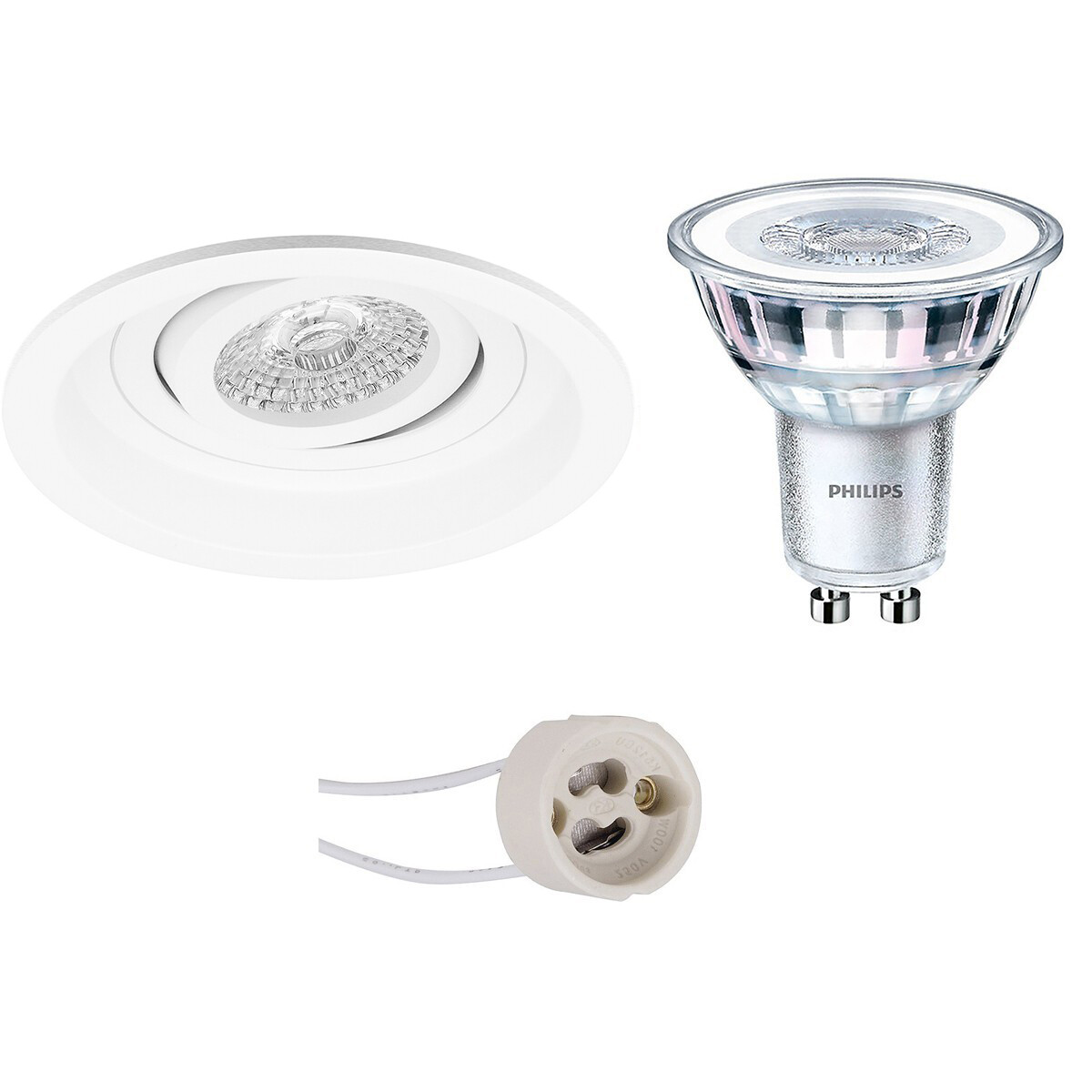 LED Spot Set - Pragmi Domy Pro - GU10 Fitting - Inbouw Rond - Mat Wit - Verdiept - Kantelbaar - Ø105mm - Philips - CorePro 830 36D - 4W - Warm Wit 3000K - Dimbaar