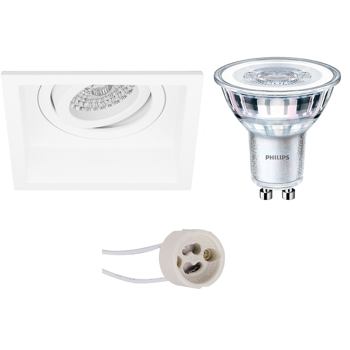 LED Spot Set - Pragmi Domy Pro - GU10 Fitting - Inbouw Vierkant - Mat Wit - Verdiept - Kantelbaar - 105mm - Philips - CorePro 827 36D - 5W - Warm Wit 2700K - Dimbaar