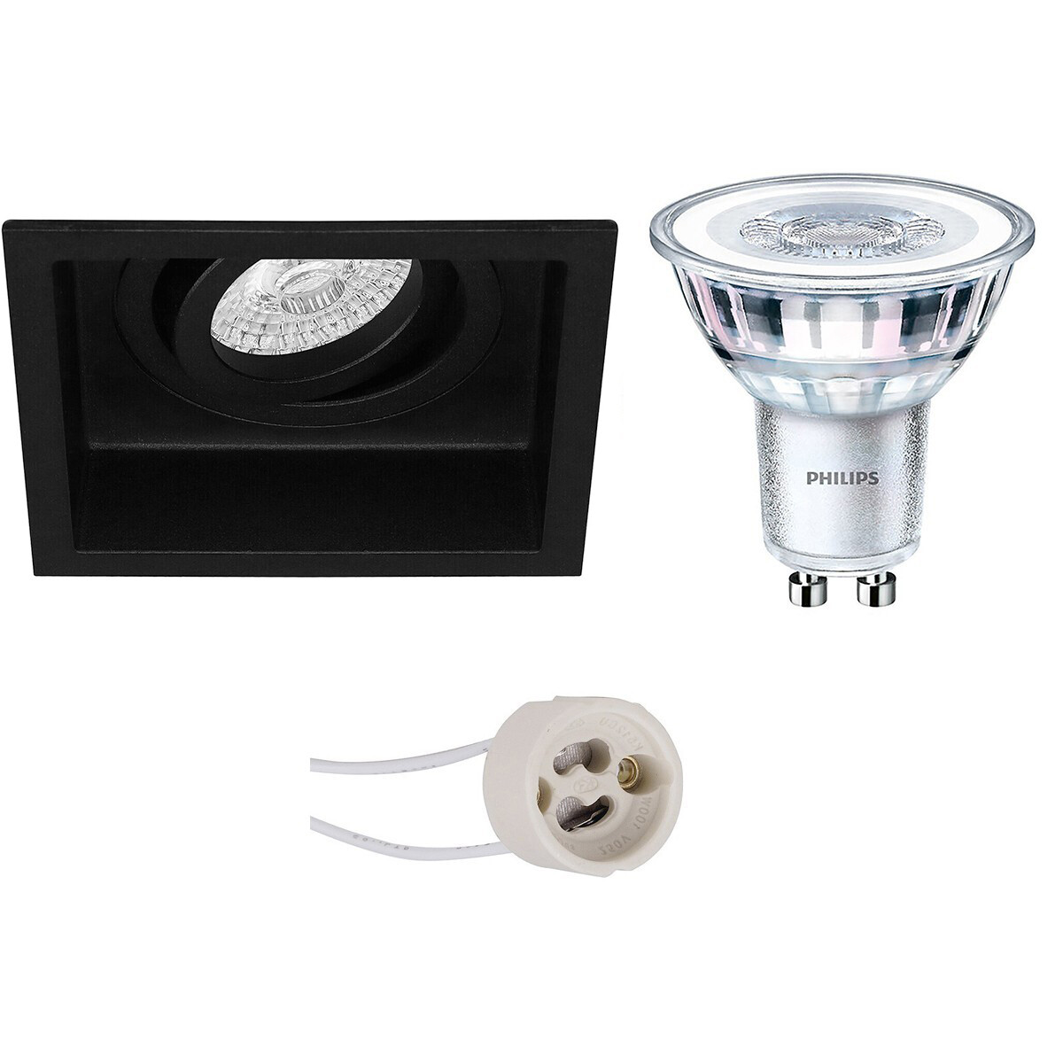 LED Spot Set - Pragmi Domy Pro - GU10 Fitting - Inbouw Vierkant - Mat Zwart - Verdiept - Kantelbaar - 105mm - Philips - CorePro 827 36D - 4.6W - Warm Wit 2700K