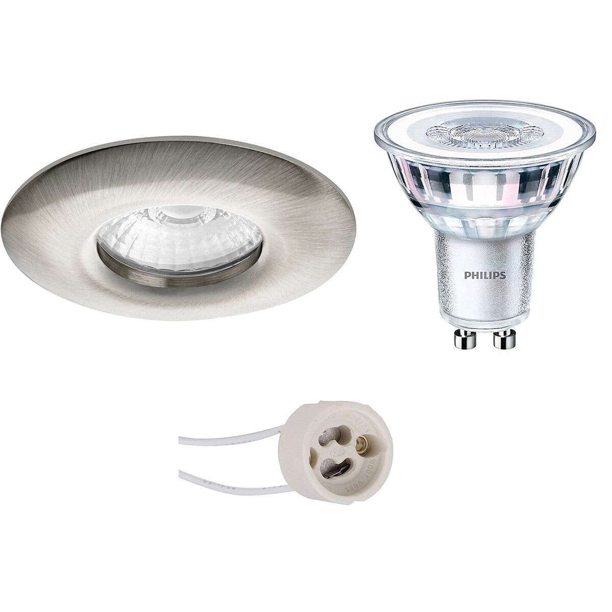 LED Spot Set - Pragmi Luno Pro - Waterdicht IP65 - GU10 Fitting - Inbouw Rond - Mat Nikkel - Ø82mm - Philips - CorePro 830 36D - 4.6W - Warm Wit 3000K