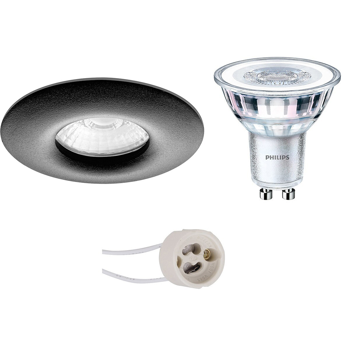 LED Spot Set - Pragmi Luno Pro - Waterdicht IP65 - GU10 Fitting - Inbouw Rond - Mat Zwart - Ø82mm - Philips - CorePro 840 36D - 5W - Natuurlijk Wit 4000K - Dimbaar