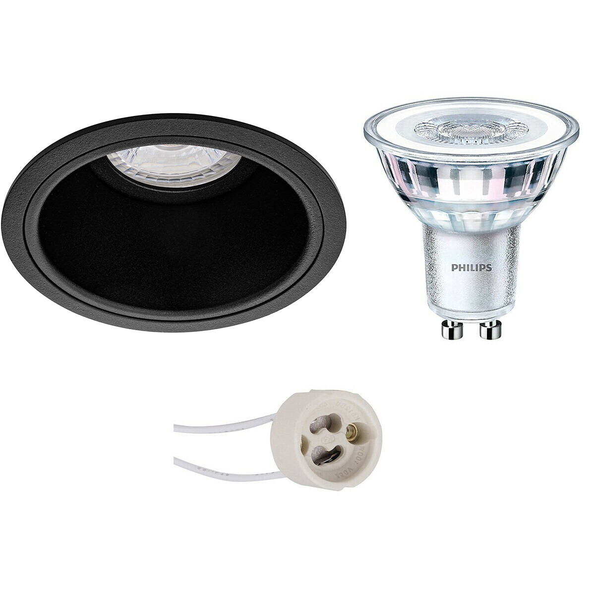 LED Spot Set - Pragmi Minko Pro - GU10 Fitting - Inbouw Rond - Mat Zwart - Verdiept - Ø90mm - Philips - CorePro 827 36D - 4W - Warm Wit 2700K - Dimbaar