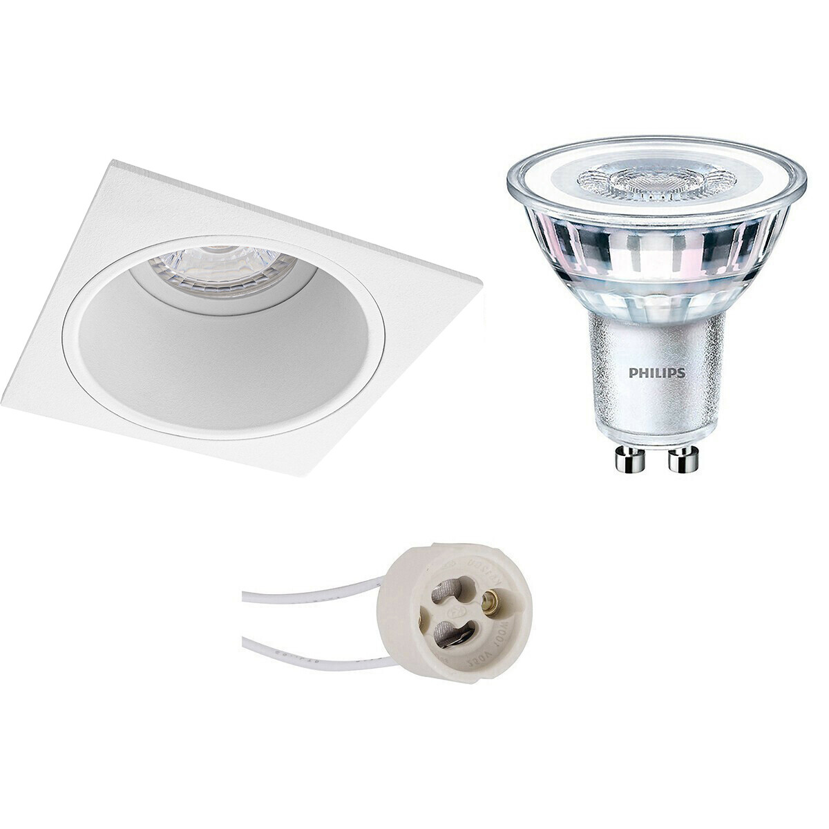 LED Spot Set - Pragmi Minko Pro - GU10 Fitting - Inbouw Vierkant - Mat Wit - Verdiept - 90mm - Philips - CorePro 840 36D - 4.6W - Natuurlijk Wit 4000K