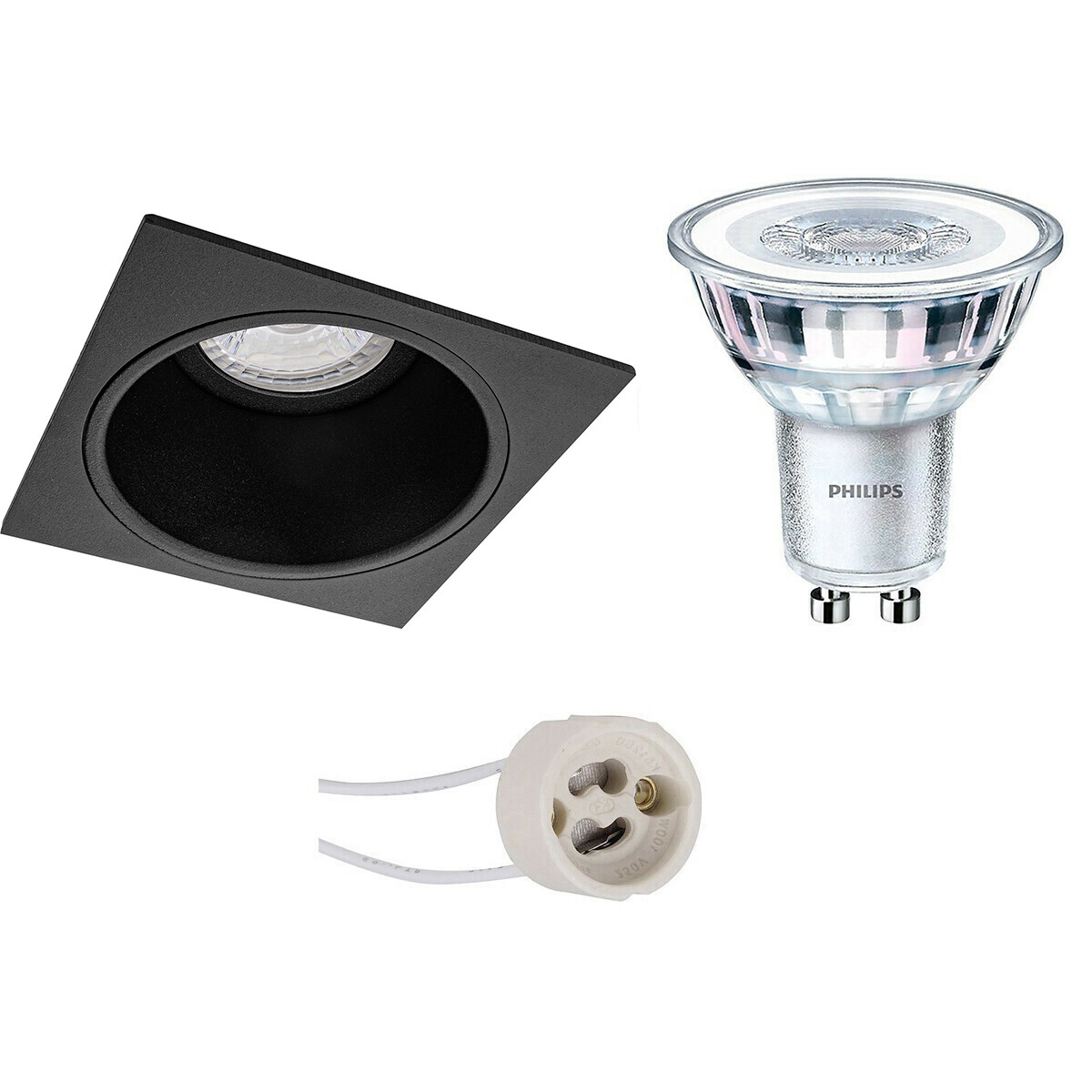 LED Spot Set - Pragmi Minko Pro - GU10 Fitting - Inbouw Vierkant - Mat Zwart - Verdiept - 90mm - Philips - CorePro 827 36D - 3W - Warm Wit 2700K - Dimbaar