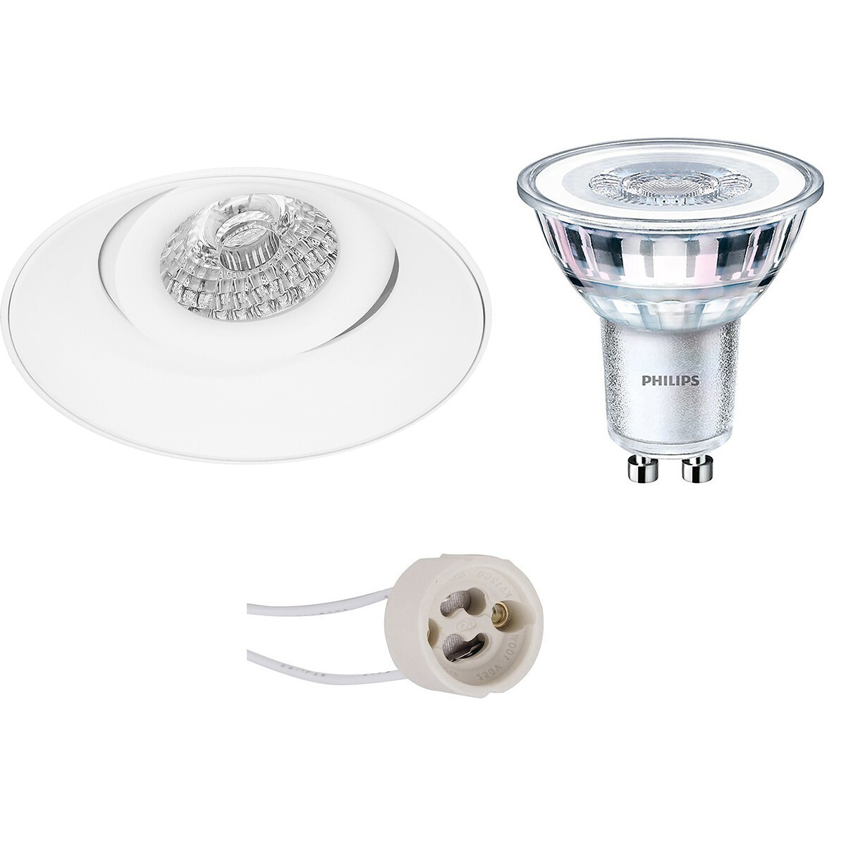 LED Spot Set - Pragmi Nivas Pro - GU10 Fitting - Inbouw Rond - Mat Wit - Trimless - Kantelbaar - Ø150mm - Philips - CorePro 830 36D - 3.5W - Warm Wit 3000K