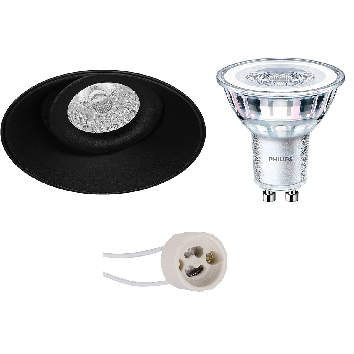 LED Spot Set - Pragmi Nivas Pro - GU10 Fitting - Inbouw Rond - Mat Zwart - Trimless - Kantelbaar - Ø150mm - Philips - CorePro 830 36D - 4.6W - Warm Wit 3000K