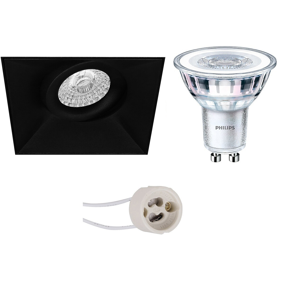 LED Spot Set - Pragmi Nivas Pro - GU10 Fitting - Inbouw Vierkant - Mat Zwart - Trimless - Kantelbaar - 150mm - Philips - CorePro 830 36D - 3.5W - Warm Wit 3000K