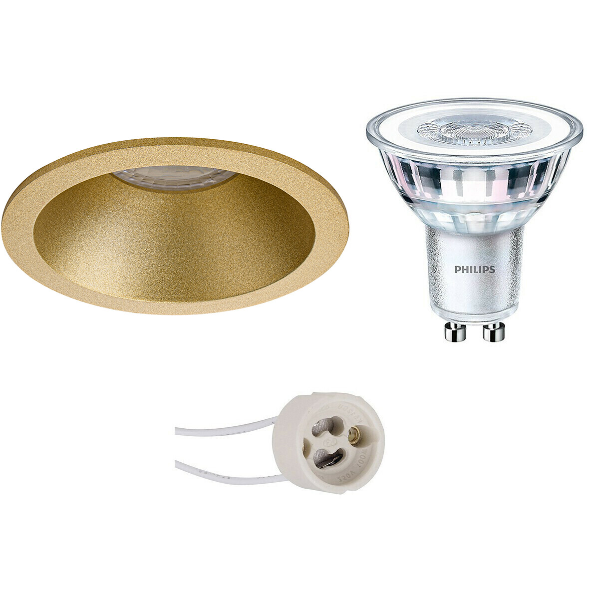 LED Spot Set - Pragmi Pollon Pro - GU10 Fitting - Inbouw Rond - Mat Goud - Verdiept - Ø82mm - Philips - CorePro 830 36D - 4W - Warm Wit 3000K - Dimbaar