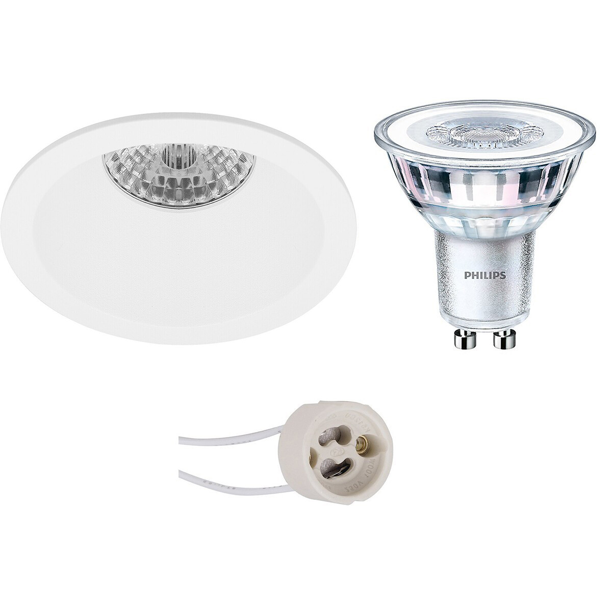 LED Spot Set - Pragmi Pollon Pro - GU10 Fitting - Inbouw Rond - Mat Wit - Verdiept - Ø82mm - Philips - CorePro 827 36D - 3.5W - Warm Wit 2700K