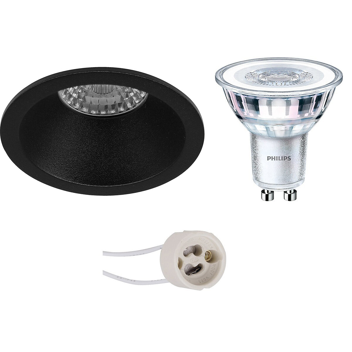 LED Spot Set - Pragmi Pollon Pro - GU10 Fitting - Inbouw Rond - Mat Zwart - Verdiept - Ø82mm - Philips - CorePro 830 36D - 3.5W - Warm Wit 3000K