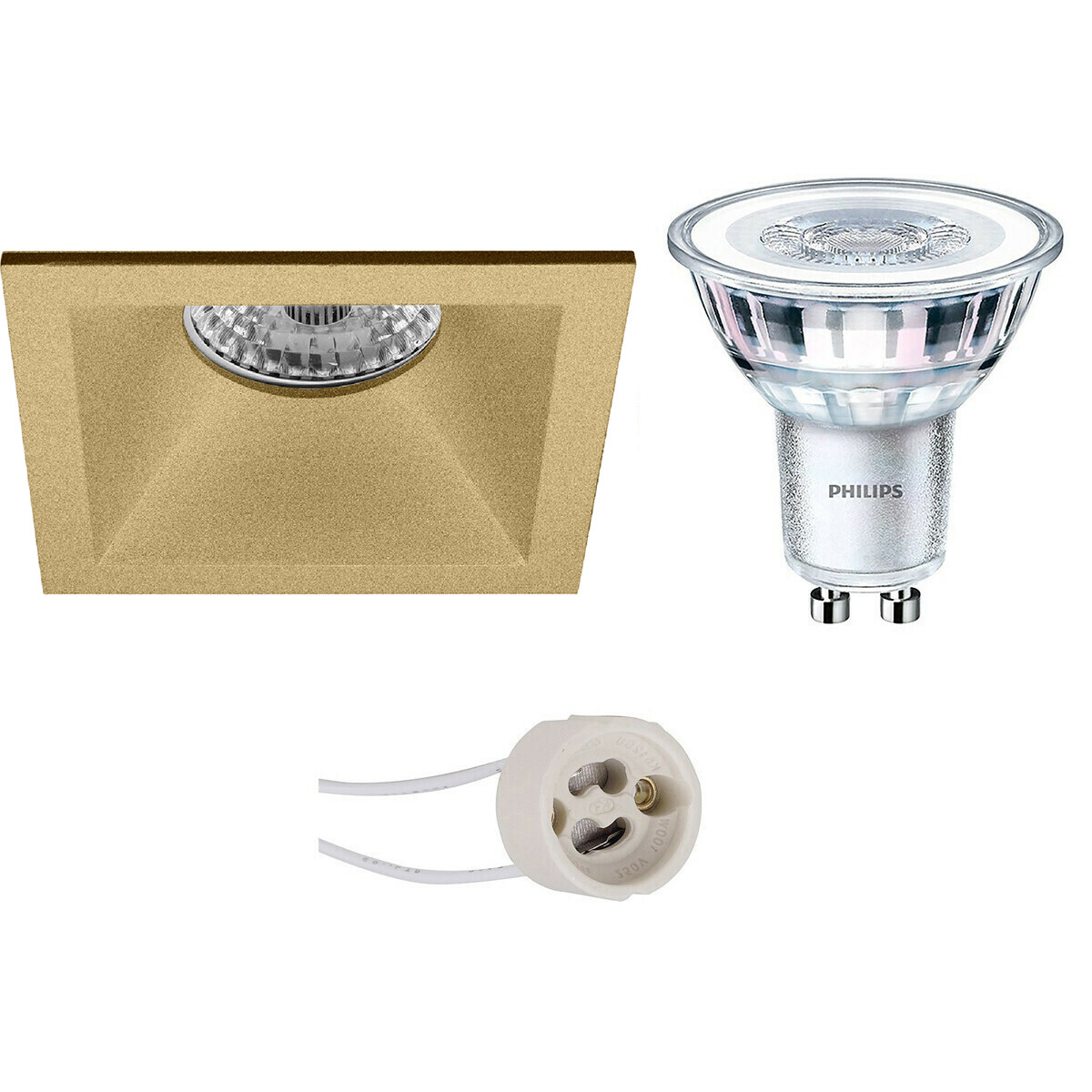 LED Spot Set - Pragmi Pollon Pro - GU10 Fitting - Inbouw Vierkant - Mat Goud - Verdiept - 82mm - Philips - CorePro 827 36D - 3.5W - Warm Wit 2700K