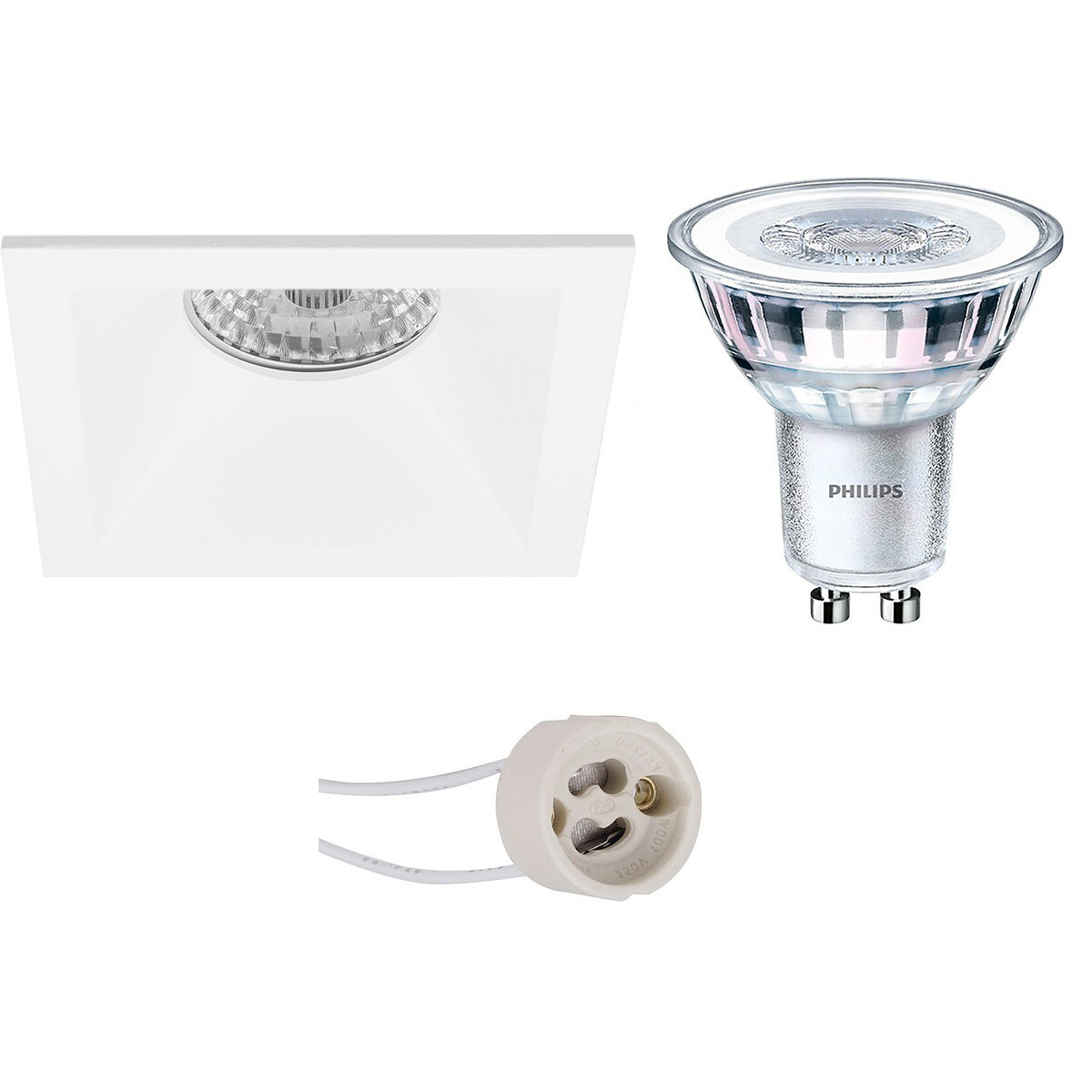 LED Spot Set - Pragmi Pollon Pro - GU10 Fitting - Inbouw Vierkant - Mat Wit - Verdiept - 82mm - Philips - CorePro 827 36D - 3.5W - Warm Wit 2700K