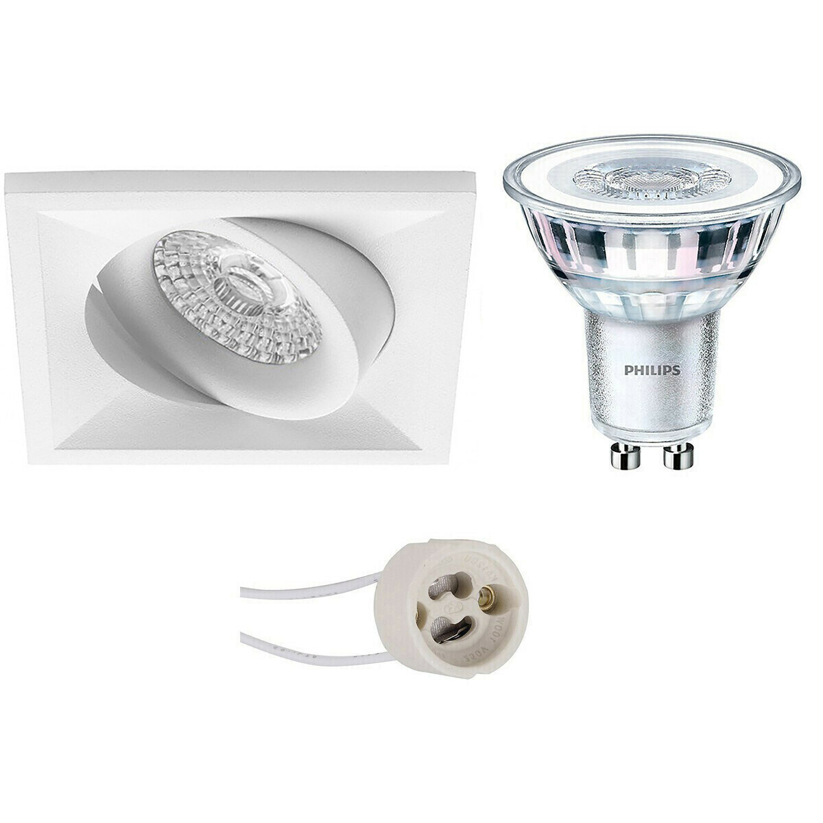 LED Spot Set - Pragmi Qiundo Pro - GU10 Fitting - Inbouw Vierkant - Mat Wit - Kantelbaar - 80mm - Philips - CorePro 827 36D - 3W - Warm Wit 2700K - Dimbaar