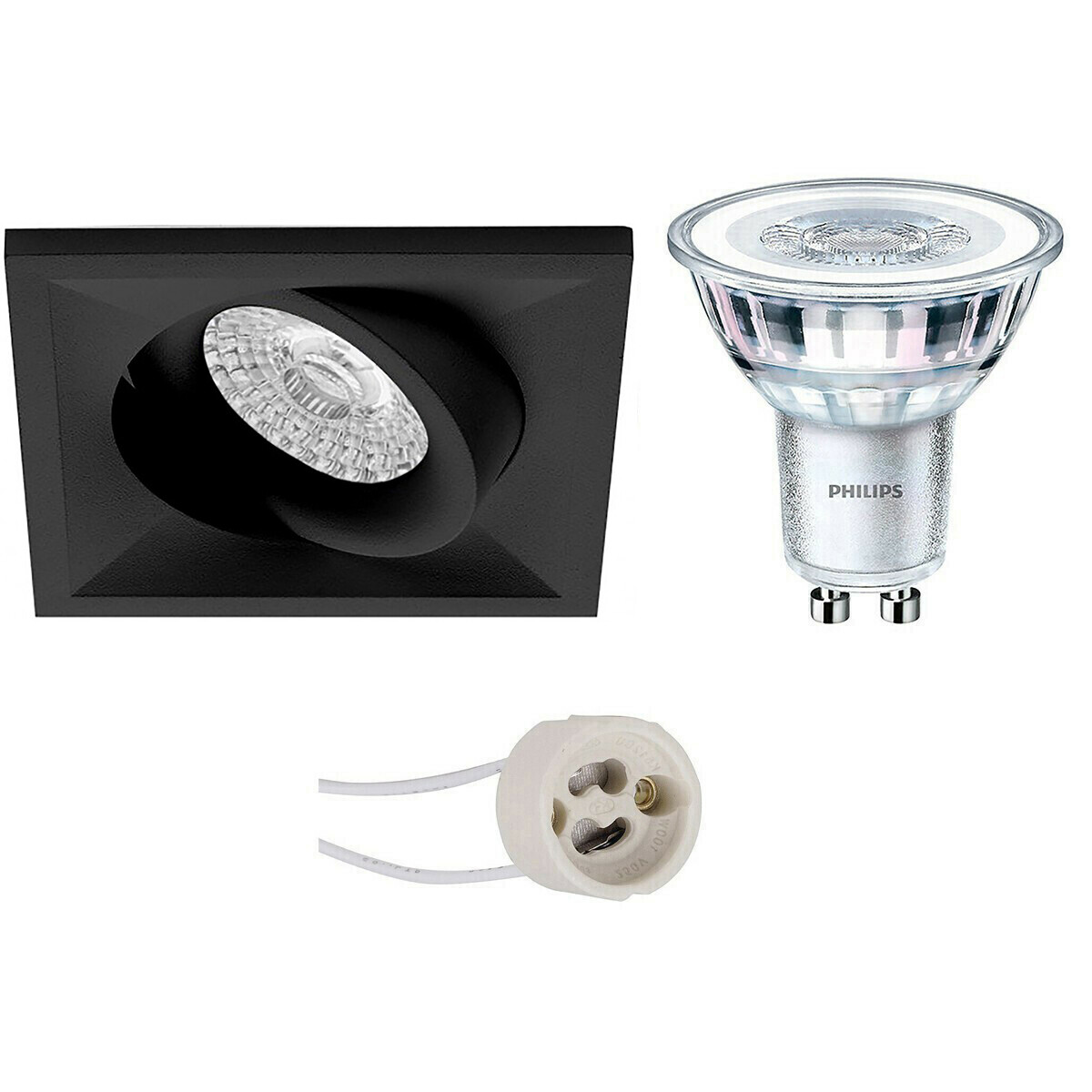 LED Spot Set - Pragmi Qiundo Pro - GU10 Fitting - Inbouw Vierkant - Mat Zwart - Kantelbaar - 80mm - Philips - CorePro 827 36D - 3.5W - Warm Wit 2700K