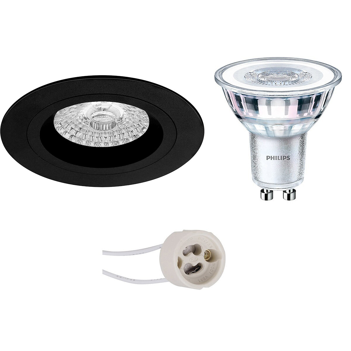 LED Spot Set - Pragmi Rodos Pro - GU10 Fitting - Inbouw Rond - Mat Zwart - Ø93mm - Philips - CorePro 827 36D - 5W - Warm Wit 2700K - Dimbaar